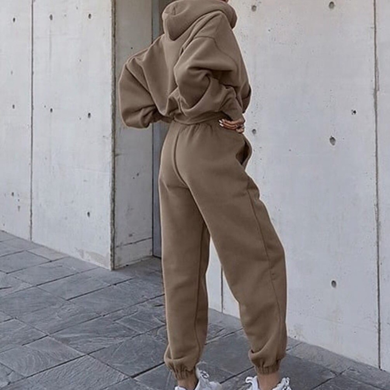 thumbnail image 2 of Conjunto de chándal de mujer otoño-invierno 2025: sudadera con capucha de manga larga y pantalones holgados, mezcla de algodón, ropa informal/deportiva, tallas S-XL., 2 of 7